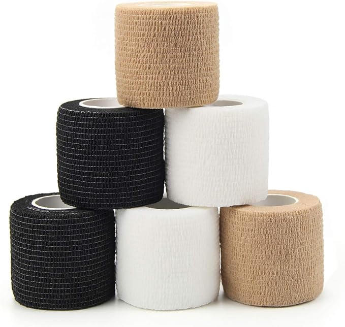 MUEUSS Self Adhesive Bandage Wrap for Dogs Cats Horses Pets,Self Adherent Bandage,Pet First Aid Tape, Vet Pet Wrap Breathable Athletic Elastic Cohesive Bandage Tape Skin Black (6 Rolls, 2" x 5 Yards)