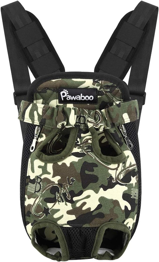 Pawaboo Pet Carrier Backpack, Adjustable Pet Front Cat Dog Carrier Backpack Travel Bag, Legs Out, Easy-Fit for Traveling Hiking Camping for Small Medium Dogs Cats Puppies, Large, Deep Camouflage Black