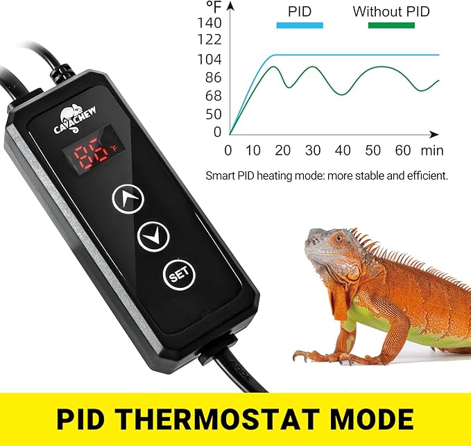 Dimming Thermostat Reptile, Thermostat for Reptile Heat Lamp Mats Bulbs, PID Temperature Controller for Reptile Amphibian Habistat, Memory Function, LED Digital Screen, Sensitive Probe, 300W