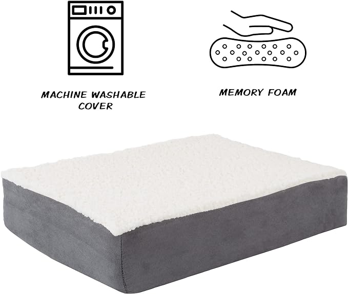 Orthopedic Dog Bed - 2-Layer Memory Foam Crate Mat with Machine Washable Sherpa Cover - 20x15 Pet Bed for Small Dogs Up to 20lbs by PETMAKER (Gray)