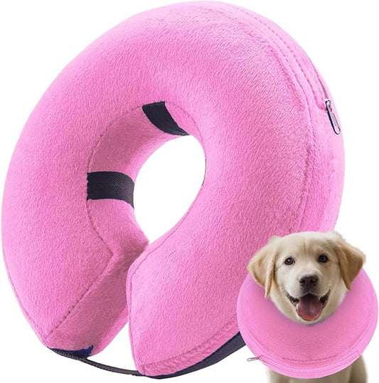 Inflatable Dog Cone Collar (XL Size), Soft Blow-up Protective Recovery Dog Collar, Pet Donut Cone Collar, Comfy Elizabethan Collar After Surgery for Large Dog Prevent Biting Scratching, Pink