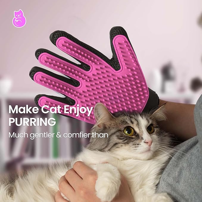 Upgrade Pet Grooming Gloves Cat Brushes Gloves for Gentle Shedding - Efficient Pets Hair Remover Mittens - Dog Washing Gloves for Long and Short Hair Dogs & Cats & Horses - 1 Pair (Pink)