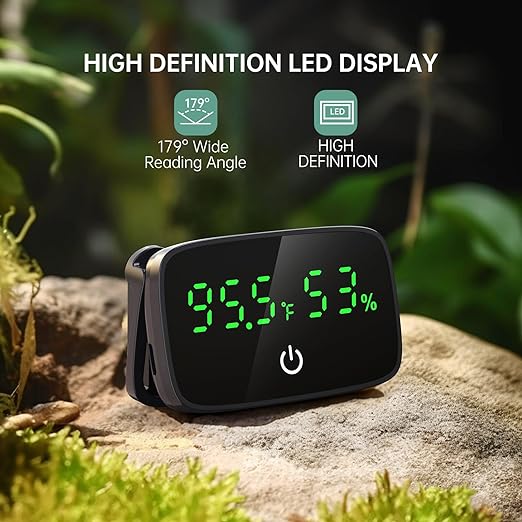 Reptile Thermometer Hygrometer, LED Digital Terrarium Thermometer and Humidity Gauge Snake Tank Accessories with USB Charging for Bearded Dragon, Tortoise, Reptile Tank, (Include 31.5'' Cable)