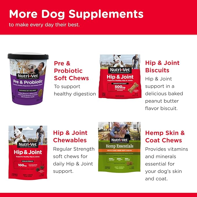 Nutri-Vet Hip & Joint Chewable Dog Supplements | Formulated with Glucosamine & Chondroitin for Dogs | 75 Count