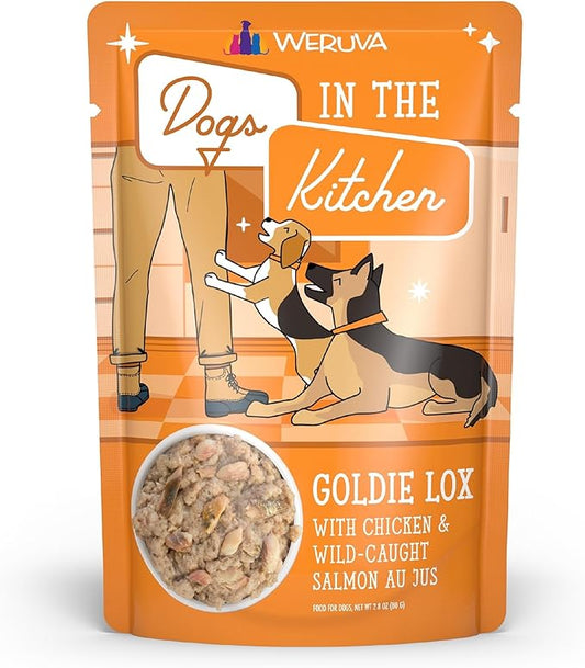 Weruva Dogs in The Kitchen, Goldie Lox with Chicken & Wild-Caught Salmon Wet Dog Food, 2.8oz Pouch (Pack of 12)