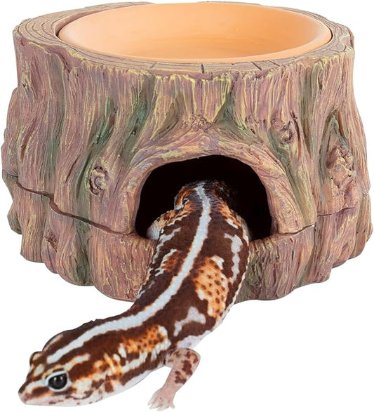 3 in 1 Reptile Hide Cave with Detachable Base & Humidity Dish, Essential Tank Terrarium Decor Humid Hideout Accessories for Small Reptiles Crested Gecko, Leopard Gecko, Lizard, Snake, Crabs