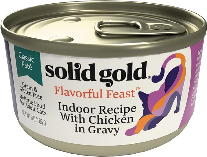 Solid Gold Wet Cat Food Pate - Canned Cat Food Made w/Real Chicken for Indoor Cats of All Ages - Flavorful Feast Grain Free Cat Wet Food for Sensitive Stomach & Healthy Living - 24ct/3oz Can