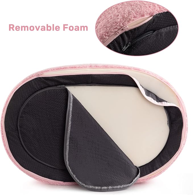 Hollypet Cat Sofa Couch, Pet Sofa for Cats and Small Dogs, Sherpa Fleece Cat Sleeping Bed, Ultra-Soft Snuggle Cat Sofa for Indoor Kitten, Luxury Mini Dog Couch Sofa Bed, Pink