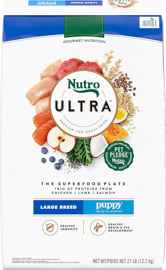 Nutro Ultra Large Breed Puppy Dry Dog Food, Chicken, Lamb and Salmon Protein Trio, 27 lb. Bag