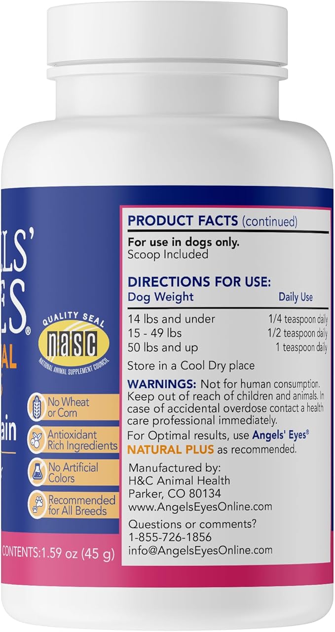 ANGELS' EYES NATURAL PLUS Tear Stain Prevention Beef Powder for Dogs | All Breeds | No Wheat No Corn | Daily Support for Eye Health | Proprietary Formula |Limited Ingredients | Net Content 45g