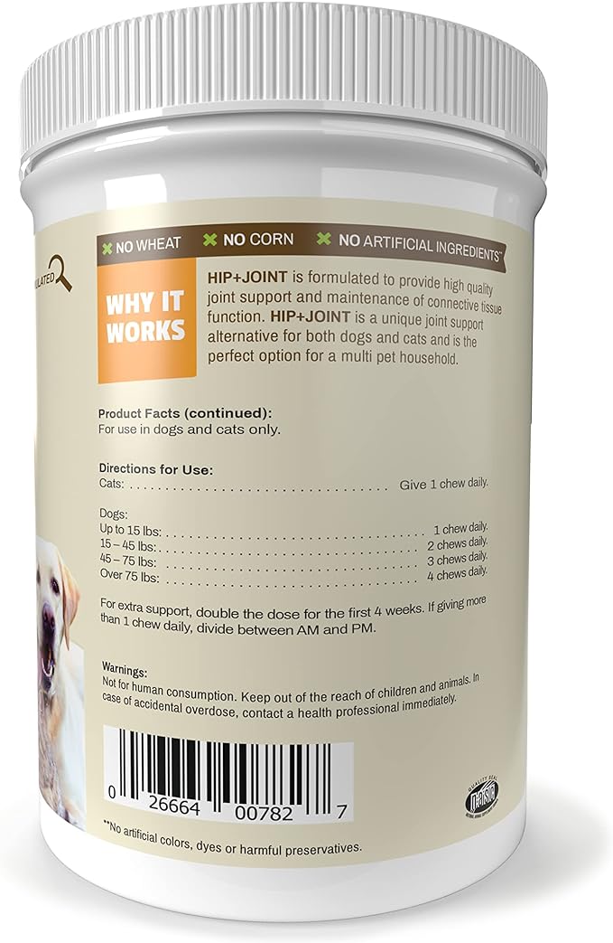 Pet Naturals Hip and Joint Supplement with Glucosamine, Chondroitin and MSM for Dogs and Cats, Duck Flavor, 160 Chews