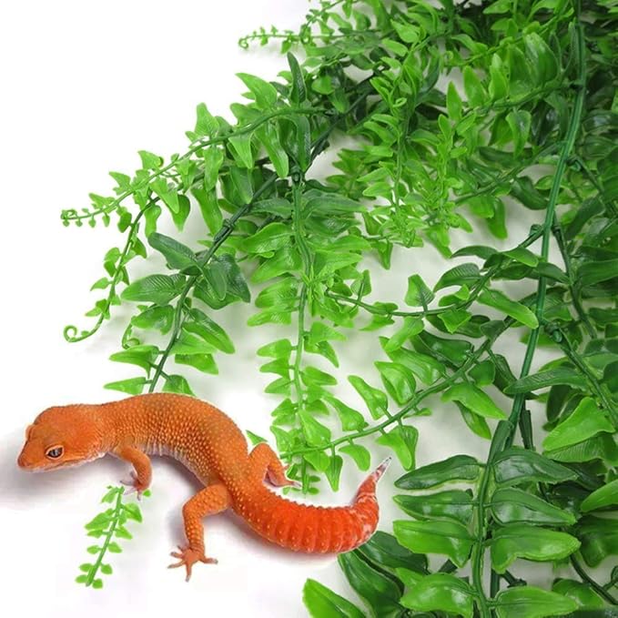 PINVNBY Reptile Plants Hanging Fake Vines Boston Climbing Terrarium Plant with Suction Cup for Bearded Dragons Lizards Geckos Snake Pets Hermit Crab and Tank Habitat Decorations (4 Pack)