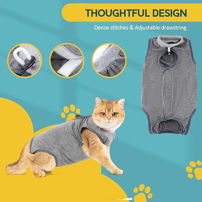 Avont 2 Pack Cat Recovery Suit - Kitten Onesie for Cats After Surgery, Surgical Spay Recovery Suit Female for Abdominal Wounds or Skin Diseases Protection -Grey/Dark Grey(S)