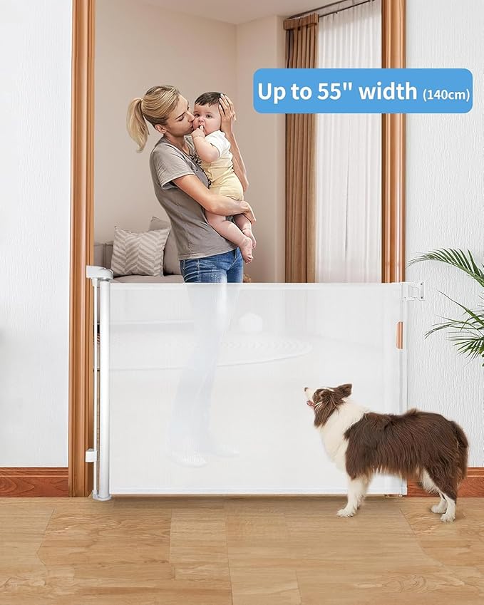 2 Pack Retractable Baby Gate,Mesh Baby Gate or Mesh Dog Gate,33" Tall,Extends up to 55" Wide,Child Safety Gate for Doorways, Stairs, Hallways, Indoor/Outdoor（White,33"x55"