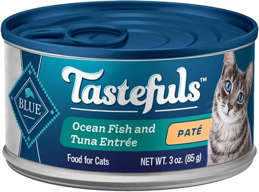 Blue Buffalo Tastefuls Wet Cat Food Paté, Made with Natural Ingredients | Ocean Fish and Tuna Entrée, 3-oz. Cans (24 Count)