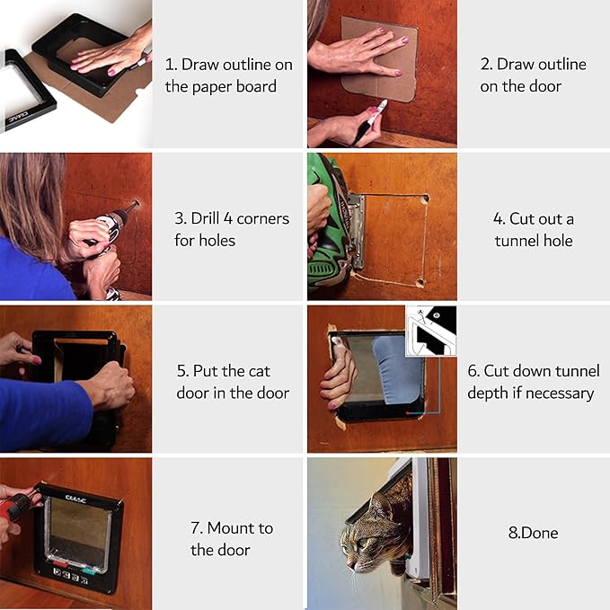 Cat Door for Window Interior Door Pet Door for Cat Exterior Door for Cats & Doggie 4 Modes Locking Suitable for Window and Wall (White,L)