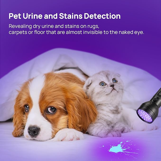 UV Flashlight Black Light, Consciot 51 LED 395nm Ultraviolet Blacklight, Portable Torch Light Pet Urine Detector for Dog/Cat Urine, Dry Stains, Bed Bug, Resin Curing, Matching with Pet Odor Eliminator