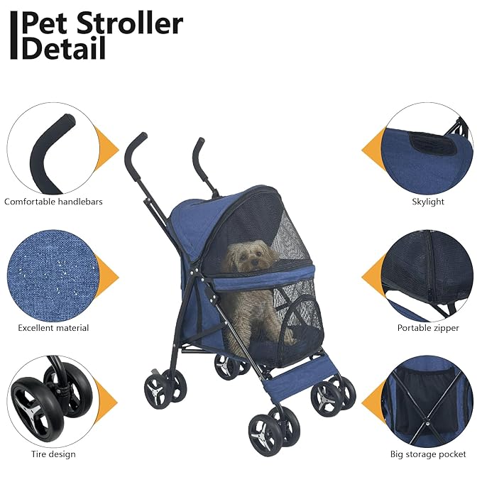 Umbrella shaped Lightweight 4 Wheel Dog Stroller for Medium Small Dogs, Portable Compact Pet Stroller with Breathable Mesh, Perfect for Travel,Jogging,up to 22lbs(Blue)