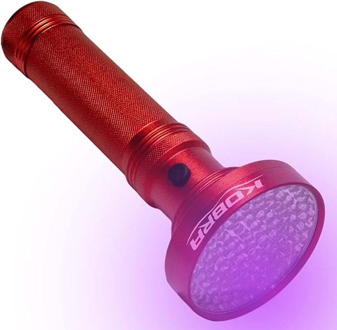 Kobra Black Light Flashlight 100 LED Lamp and Blacklight for Home & Hotel Inspection, Pet Urine & Stains - Ultra Intensity 18W 385-395nm LEDs Spot Counterfeit Money, Leaks, Scorpions (100 LED) (Red)