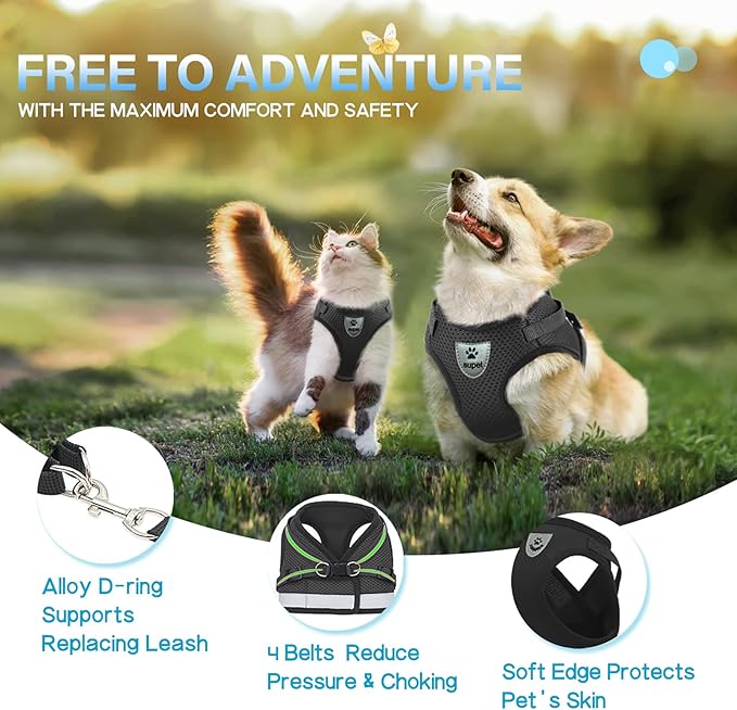 Supet Cat Harness and Leash Set for Walking Cat and Small Dog Harness Soft Mesh Harness Adjustable Cat Vest Harness with Reflective Strap Comfort Fit for Pet Kitten Puppy Rabbit