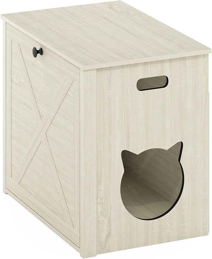 Furinno Peli Small Cat Litter Box Enclosure with Single Door, White Wash, Farmhouse-24 Inch