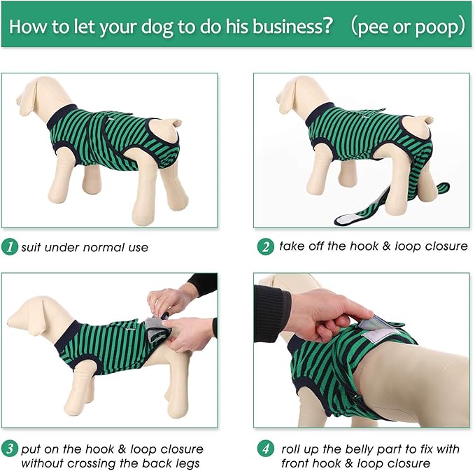 FUAMEY Recovery Suit for Dogs After Surgery,Soft Breathable Dog Bodysuit E-Collar & Cone Alternative Surgical Suit,Male Female Dog Neuter Spay Suits Anti Licking Wounds Onesie Green Black Stripes XL