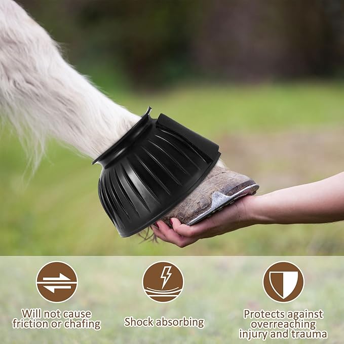 Abbylike 1 Pair Horse Bell Boots Protect Against Hoof Impact Trauma Rubber Bell Boots for Horses Black Horse Boots Horse Care Boots for Turnout No Rub Design Comfort Quick Wrap Hook and Loop