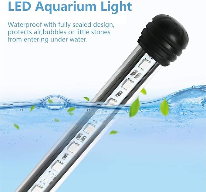 LED Aquarium Light, 7-44 Inch Waterproof Fish Light White with Blue, RGB Underwater Lamp Submersible LED Light for Fish Tank