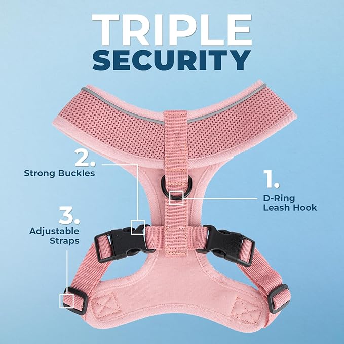 Aerolite No Pull Mesh Dog Harness with Lightweight, Soft, Breathable Chest Coverage, Reflective Stitching, and Adjustable Straps for Walking, Running, Training, Heavy Duty and Durable - Pink, XL