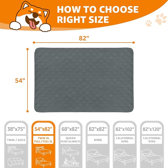 LOOBANI Waterproof Dog Blanket, Anti-Slip Bed Couch Covers for Dogs, 2 Pack Soft Pet Blankets to Protect Furniture Sofa Car for Puppy Cat Kids (54"X82", Dark Grey)