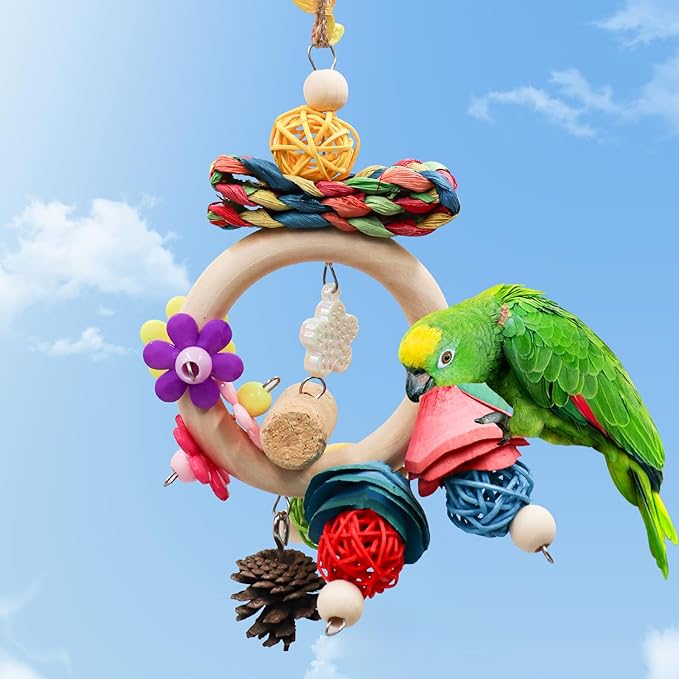 Bird Chewing Toys, Hanging Natural Materials Parrot Chew Toy, Bird Cage Accessories, Suitable for Small to Medium Birds Budgie Lovebirds Conures Parakeets Cockatiels