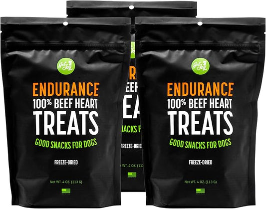 Freeze Dried Superfood 100% Beef Heart Dog Treats, 4 Ounce Bag (Pack of 3), Single Ingredient Organ Meat, High Protein, Heart Health, Energy, Grain Free, Gluten Free, Made in USA