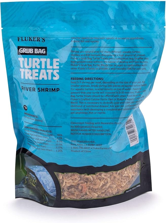 Fluker's Grub Bag Turtle Treats, High Protein Freeze Dried River Shrimp, For Aquatic Turtles, Amphibians, and Reptiles, 12 oz