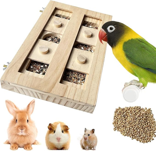 Extra-large Wooden Bird Foraging Box Toy, Bird Puzzle Toy Seed Food Feeder, Enrichment Foraging Toy for Parrot, Parakeet, Cockatiel, Conure, Sun Conures, African Grey, Macaw