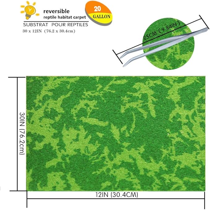 Reptile Carpet, 30 * 12in Pet Terrarium Liner,Reptiles Cage Mat/Substrate for Snakes, Chameleons, Geckos and Kitchen Use(2sheets) with Tweezers Feeding Tongs