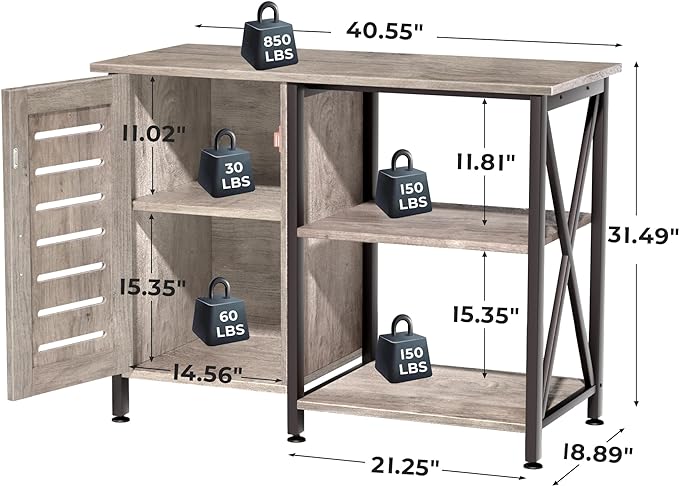 40-50 Gallon Fish Tank Stand, Aquarium Stand with Cabinet Accessories Storage, Heavy Duty Metal Frame, 40.55" L*18.89" W Tabletop, 1000LBS Capacity, Greige PG02YGZ