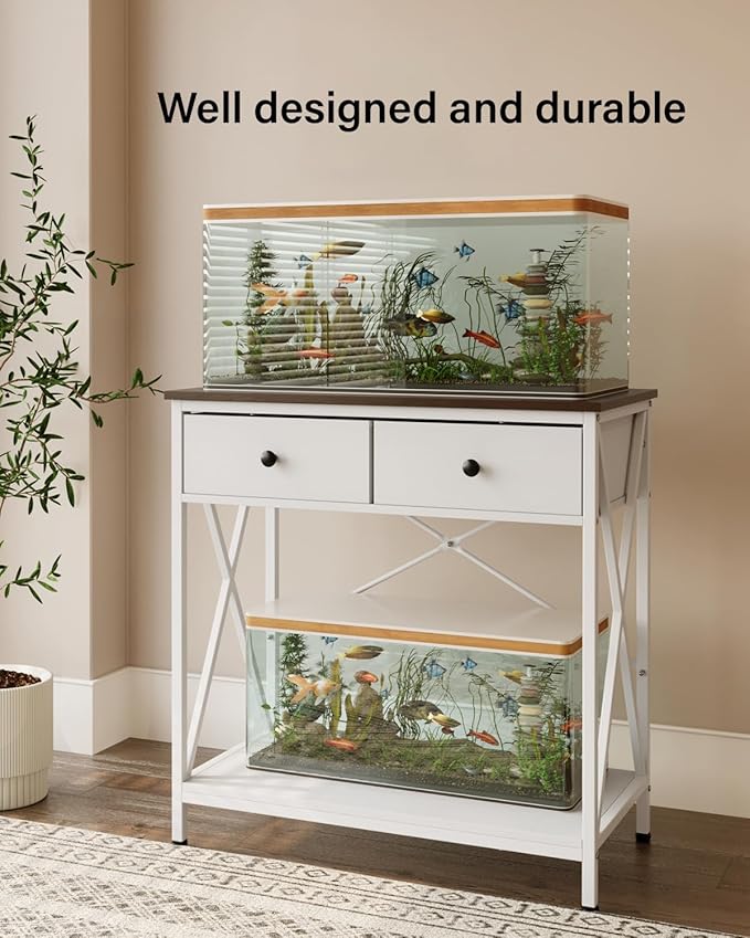 FILKO Aquarium Stand 20-29 Gallon, Metal Gallon Fish Tank Stands with Accessories Storage, Turtle/Reptile Terrariums Table,Breeder Tank Stand,Easy to Assemble(Tank not Included) (White, 29 Gallon)