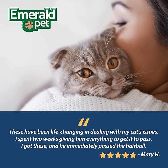 Emerald Pet Feline Health Chews Hairball Support — Natural Grain Free Feline Hairball Control Chews — Hairball Control Cat Supplements for Hairball Prevention and Elimination — Made in USA, 2.5 oz