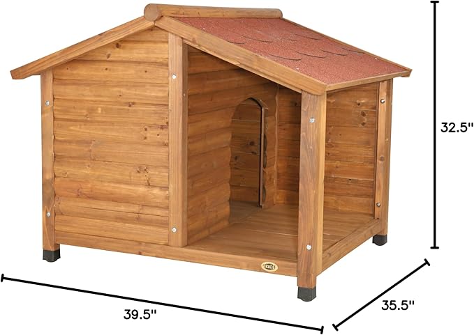 TRIXIE natura Lodge Dog House, Covered Porch, Hinged Roof, Adjustable Legs, Brown, Small