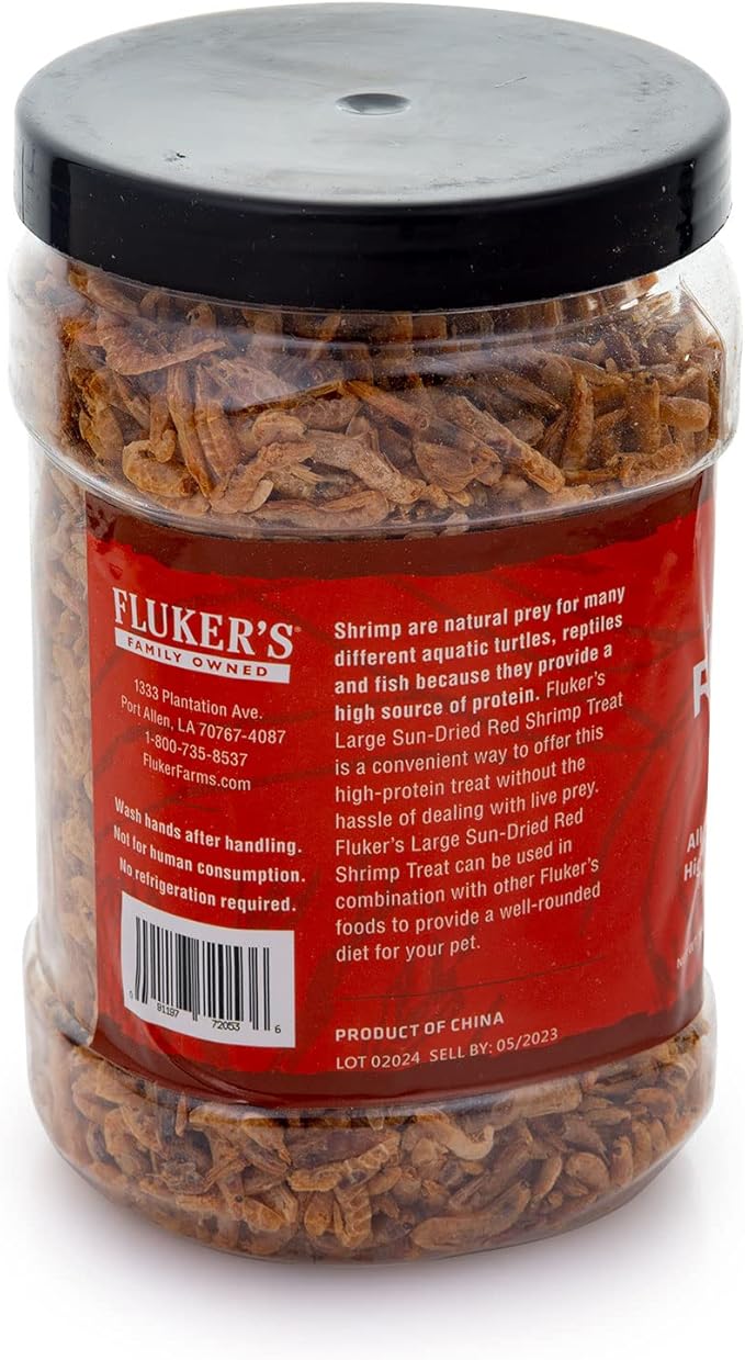 Fluker's All Natural Large Sun-Dried Red Shrimp, High Protein Treats, Aquatic Turtle Food, Great for Aquatic Frogs, Tegus, Monitors, and Tropical Fish, 10 oz