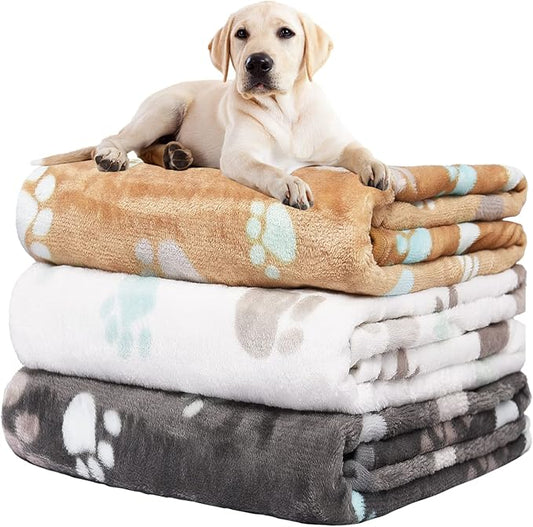 Upgraded Dog Blankets for Large Dogs, 3 Pack Dog Cat Flannel Blankets Washable, Soft Pet Mat Throw Cover for Kennel Crate Bed, Cute Paw Pattern, Dog Blanket, Pet Blanket 31" x 41"