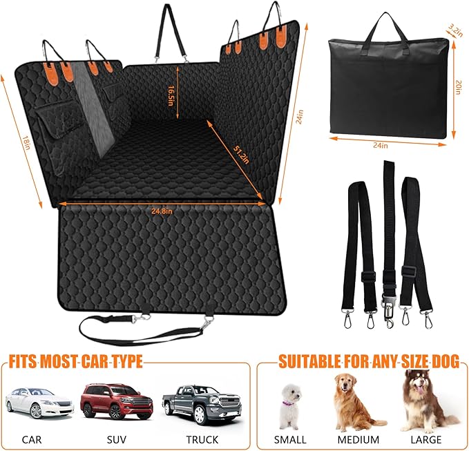 Back Seat Extender for Dogs,Dog Car Seat Cover with Hard Bottom Holds 330lbs ,Dog Car Hammock Into Dog Car Bed,Car Seat Protector for Dogs, Backseat Extender for Dogs Suitable for Car SUV Truck