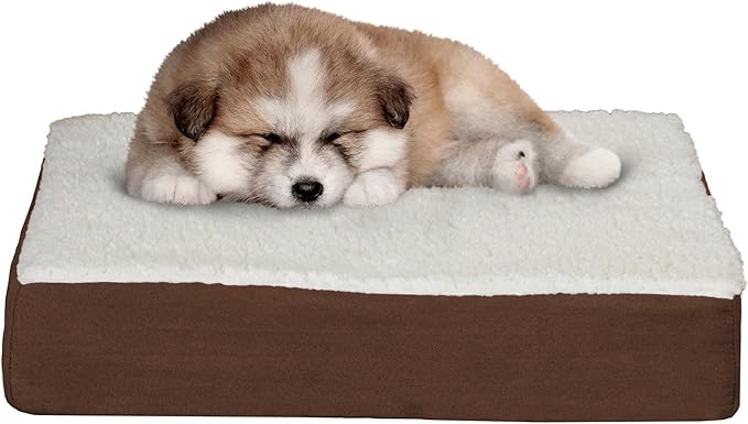 PETMAKER Orthopedic Dog Bed - 2-Layer Memory Foam Crate Mat with Machine Washable Sherpa Cover - 20x15 Pet Bed for Small Dogs Up to 20lbs (Brown)