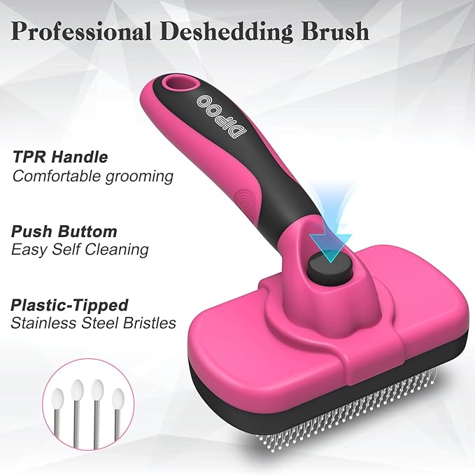 Self Cleaning Shedding Brush for Dogs & Cats, Skin Friendly Cat Brush, Dog Grooming Brush, Dog Brush for Shedding, Deshedding Brush, Puppy Brush Hair Brush for Haired Dogs, Pink