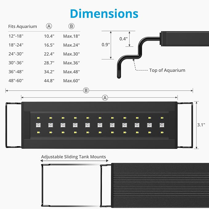 NICREW C10 24/7 LED Aquarium Light for Plants, 30-36 Inches, 24W, Full Spectrum Fish Tank Light with Timer, Brightness Adjustable