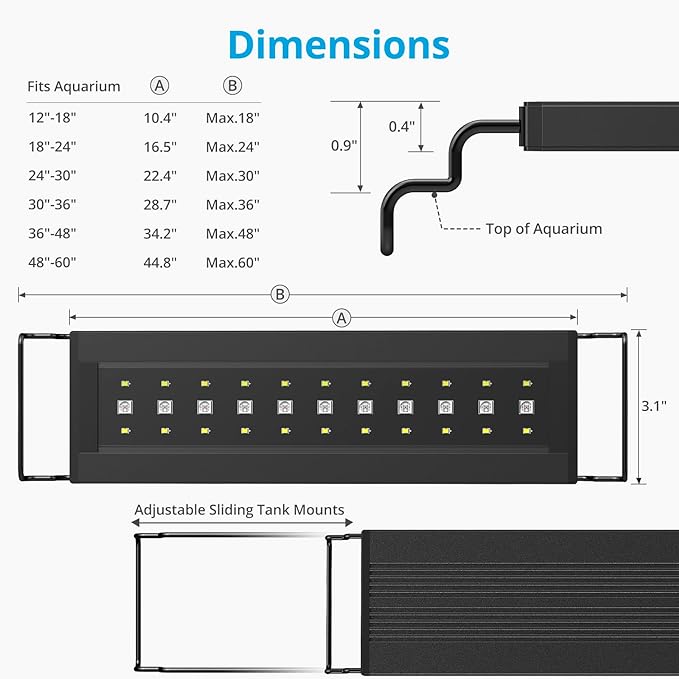 NICREW C10 24/7 LED Aquarium Light for Plants, 18-24 Inches, 15W, Full Spectrum Fish Tank Light with Timer, Brightness Adjustable