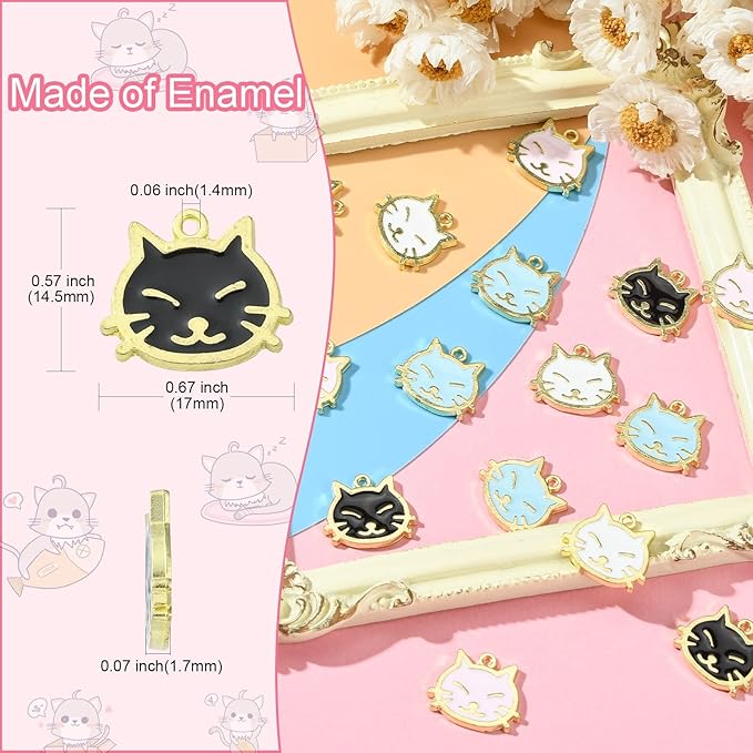 KitBeads 40pcs Mixed Colors Cat Head Charms Kawaii Animal Cat Head Charms Cartoon Pet Cat Face Kitten Charms for Jewelry Making Bulk