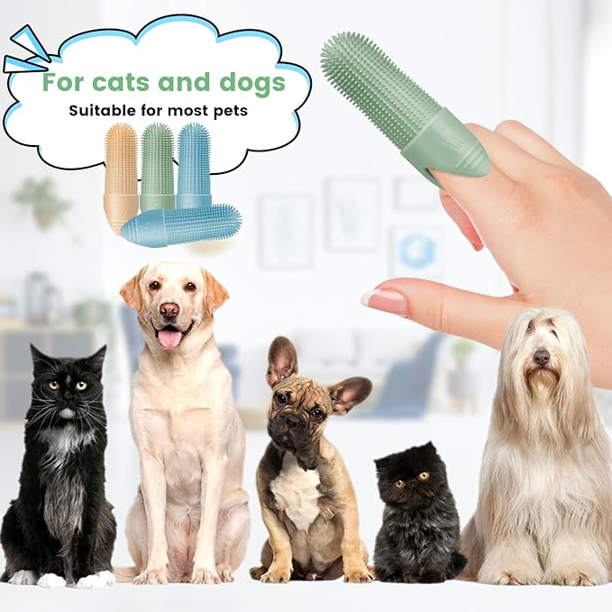 Dog Toothbrush, 2 Pack Dog Tooth Brush, 360° Cleaning Finger Toothbrush for Dogs, Food Grade Silicone Dog Finger Toothbrush Fits Most Fingers, Toothbrush for Dogs & Cats Dental Care