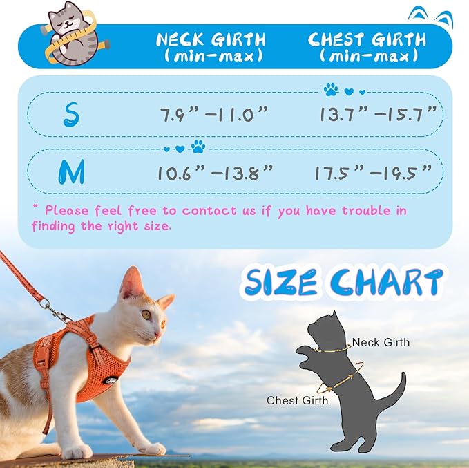 Supet Cat Harness and Leash Set for Small to Large Cats Adjustable Cat Vest Harness with Reflective Trim Universal Cat Leash and Harness for Cats/Puppies Outdoor Walking