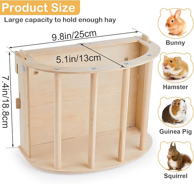 Guinea Pig Hay Feeder Wooden Rabbit Hay Feeder Big Volume Bunny Hay Holder Hanging Hay Rack with Instructions Guinea Pig Cages Accessories for Chinchilla and Ferret, Rabbit Cage Accessories